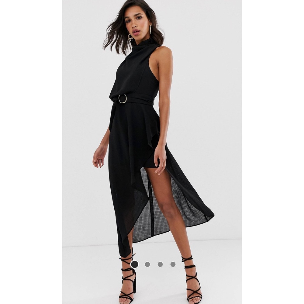 NWT ASOS asymmetrical black drape neck dress
